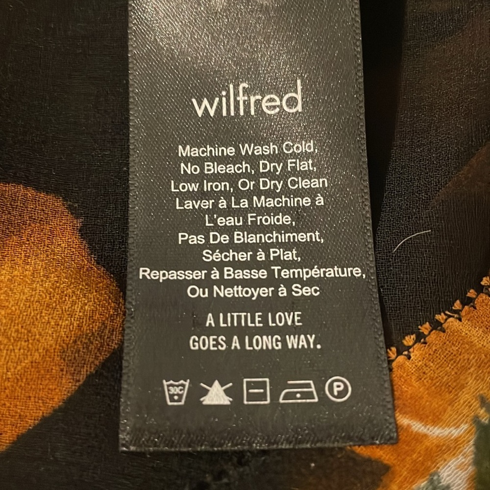 Aritzia Wilfred Floral Black and Orange Deep V-neck Mandarin Lace Collar - Picture 5 of 7